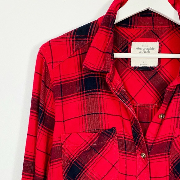 Abercrombie & Fitch Red/Black Plaid Button Down Shirt - Picture 4 of 4